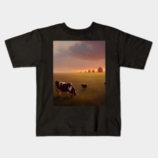 Mother and Baby Cow on Farmstead at Sunset Kids T-Shirt